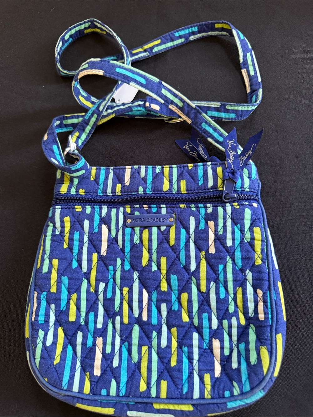 Vera Bradley Blue Quilted Crossbody with Teal, Lime & Cream Accents